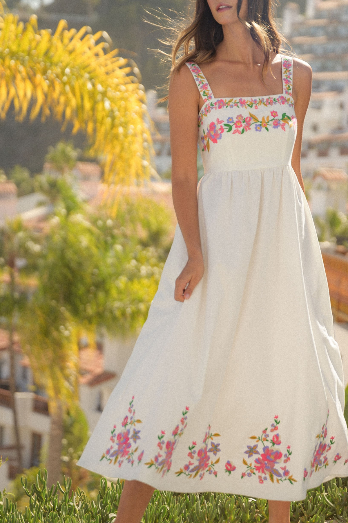 Linen Embroidered Midi Dress