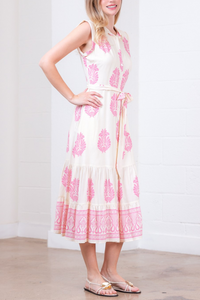Button Down Belted Printed Dress