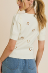 Puff Sleeve Embroidered Knit Top