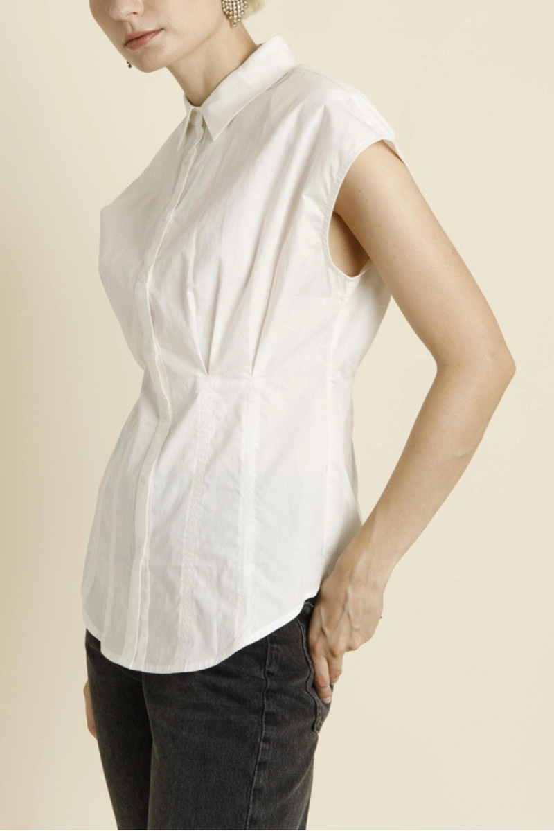 Pleated Cap Sleeve Blouse