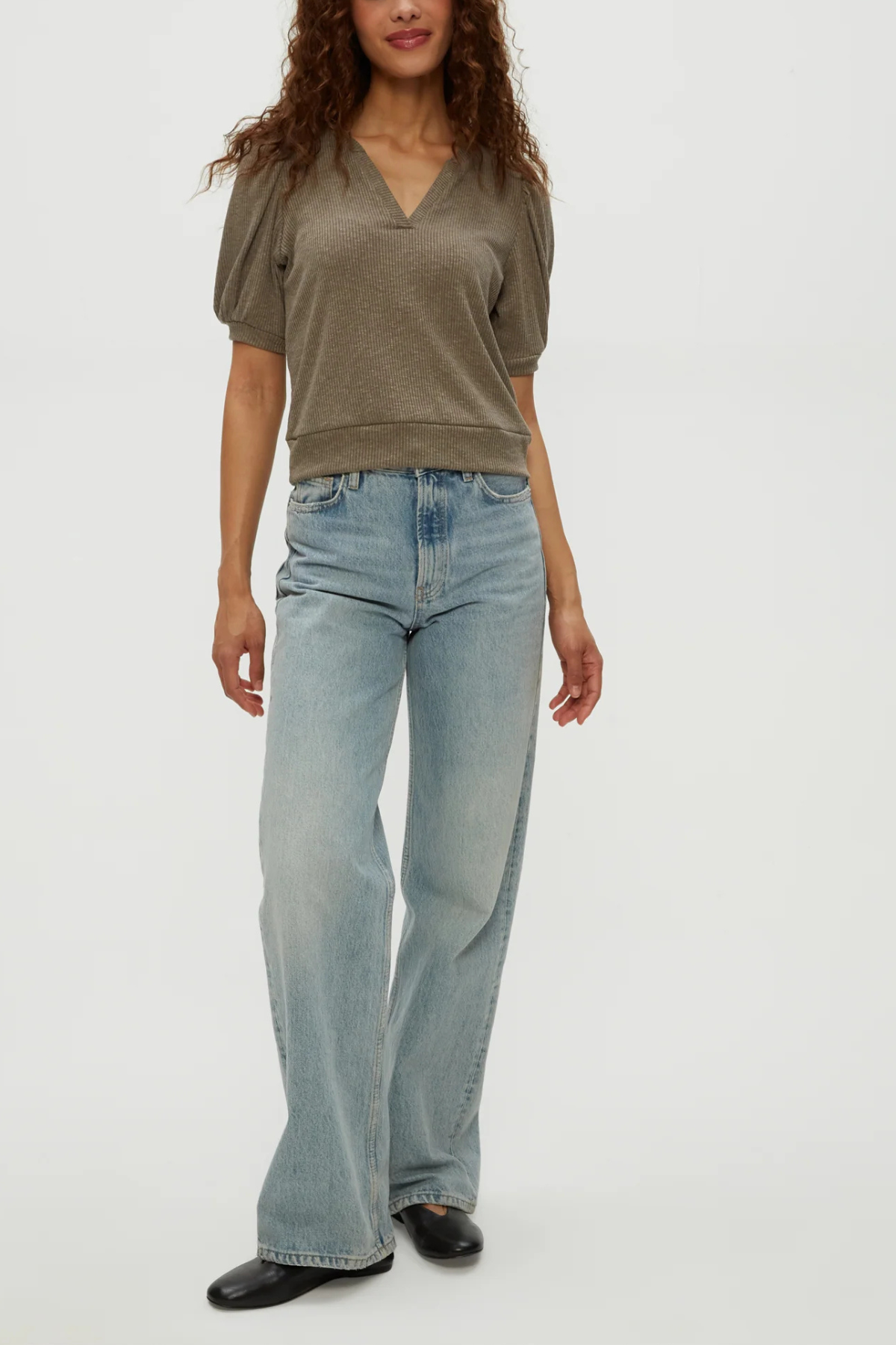 Michael Stars Quinn Puff Sleeve Ribbed Top