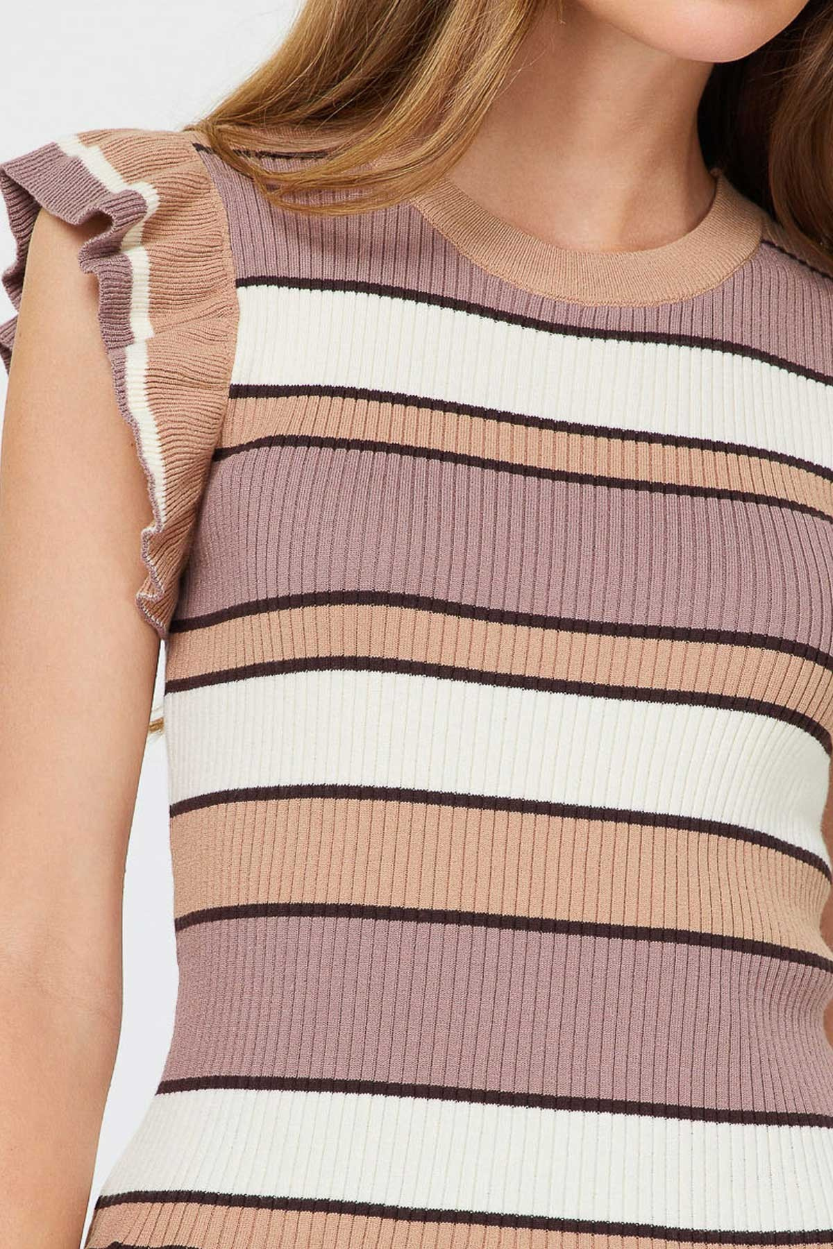 Multi Stripe Ruffle Hem Sweater Top
