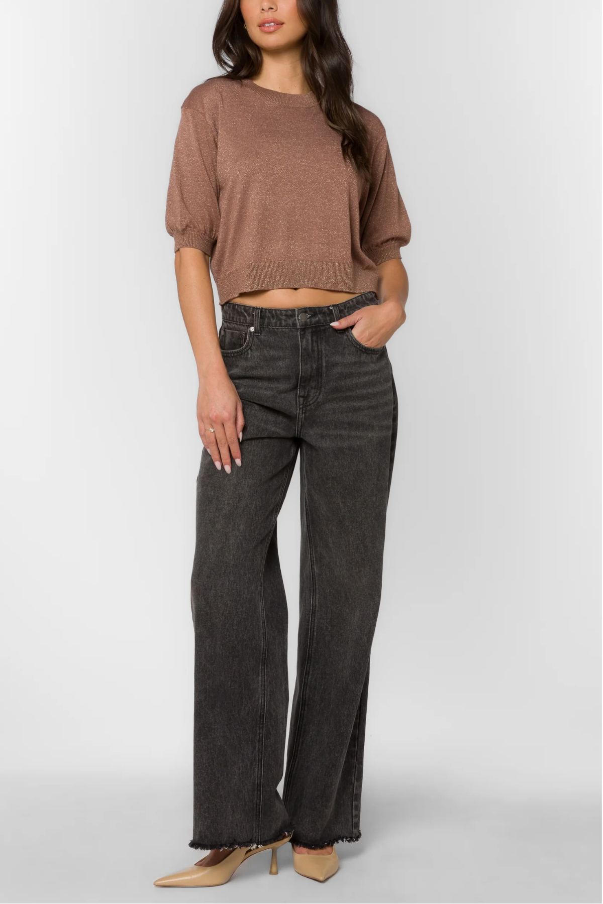 Fendy Metallic Sweater Top