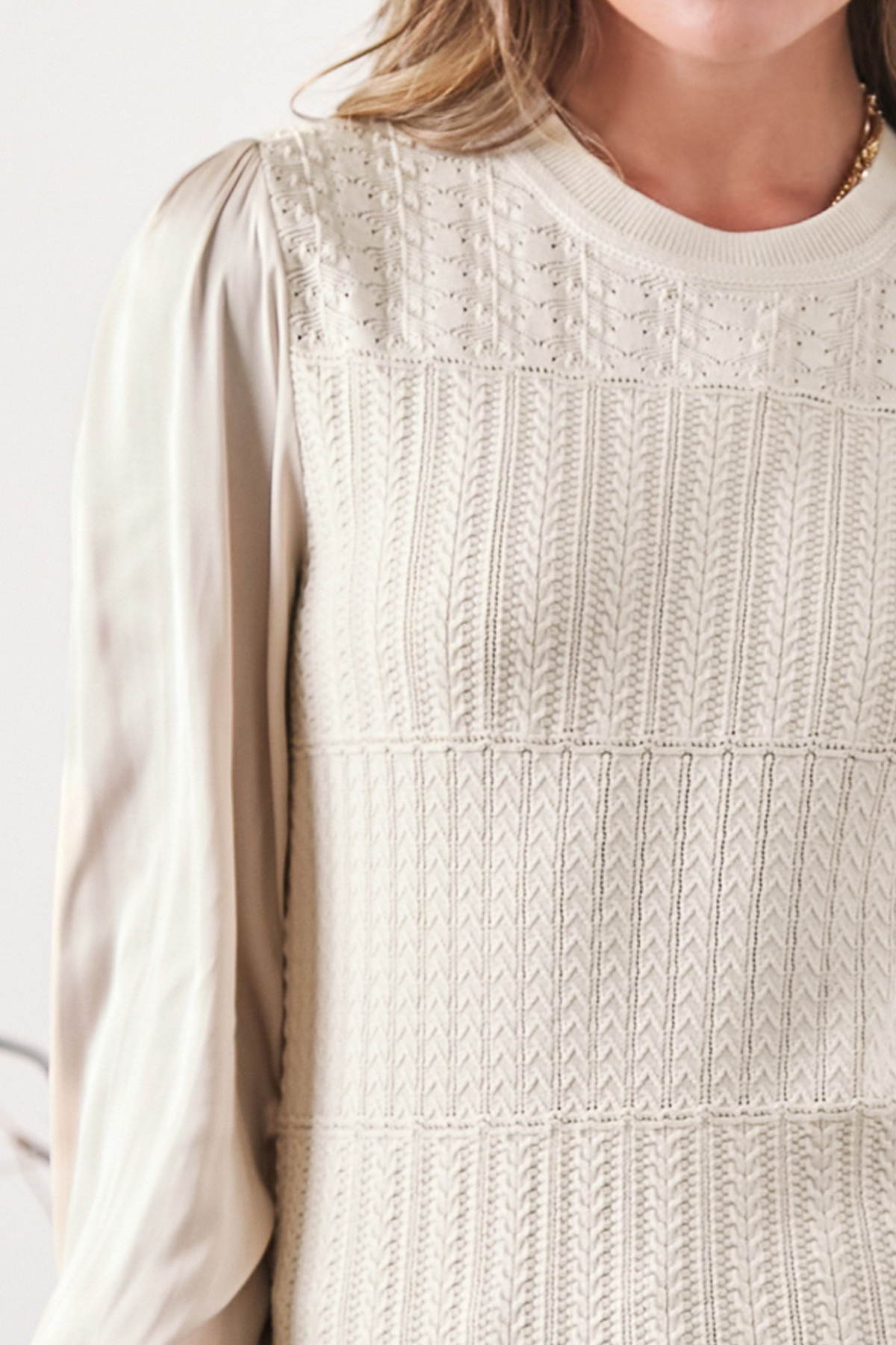 Woven Sleeve Combo Sweater Top