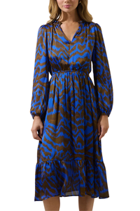 Krista Abstract Fabiola Split Neck Midi Dress