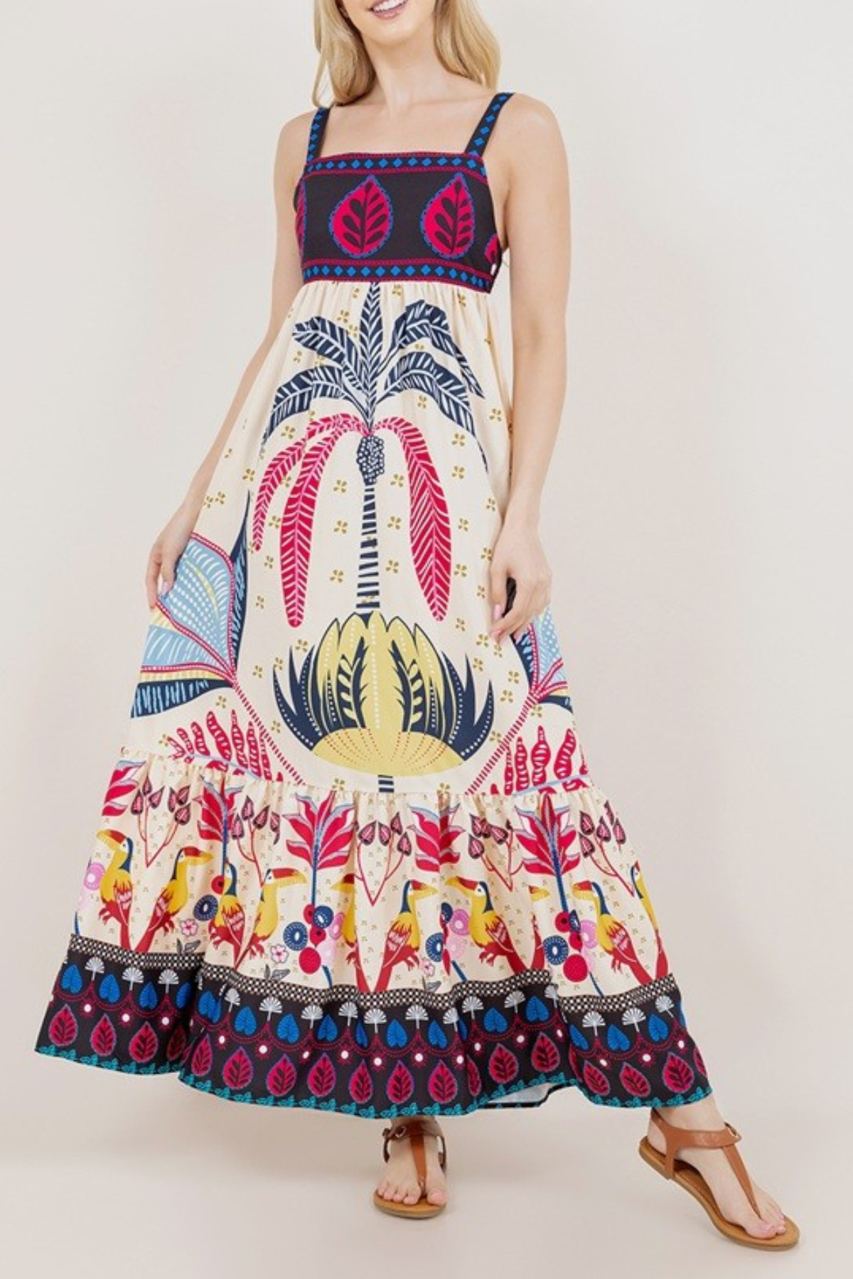 Tropical Sleeveless Midi Dress