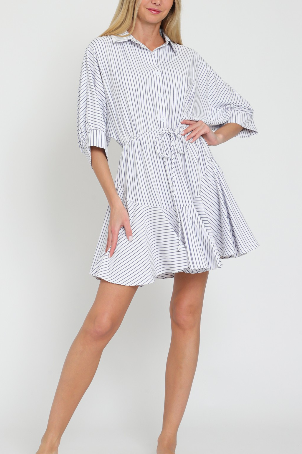 3/4 Sleeve Tie Front Mini Dress