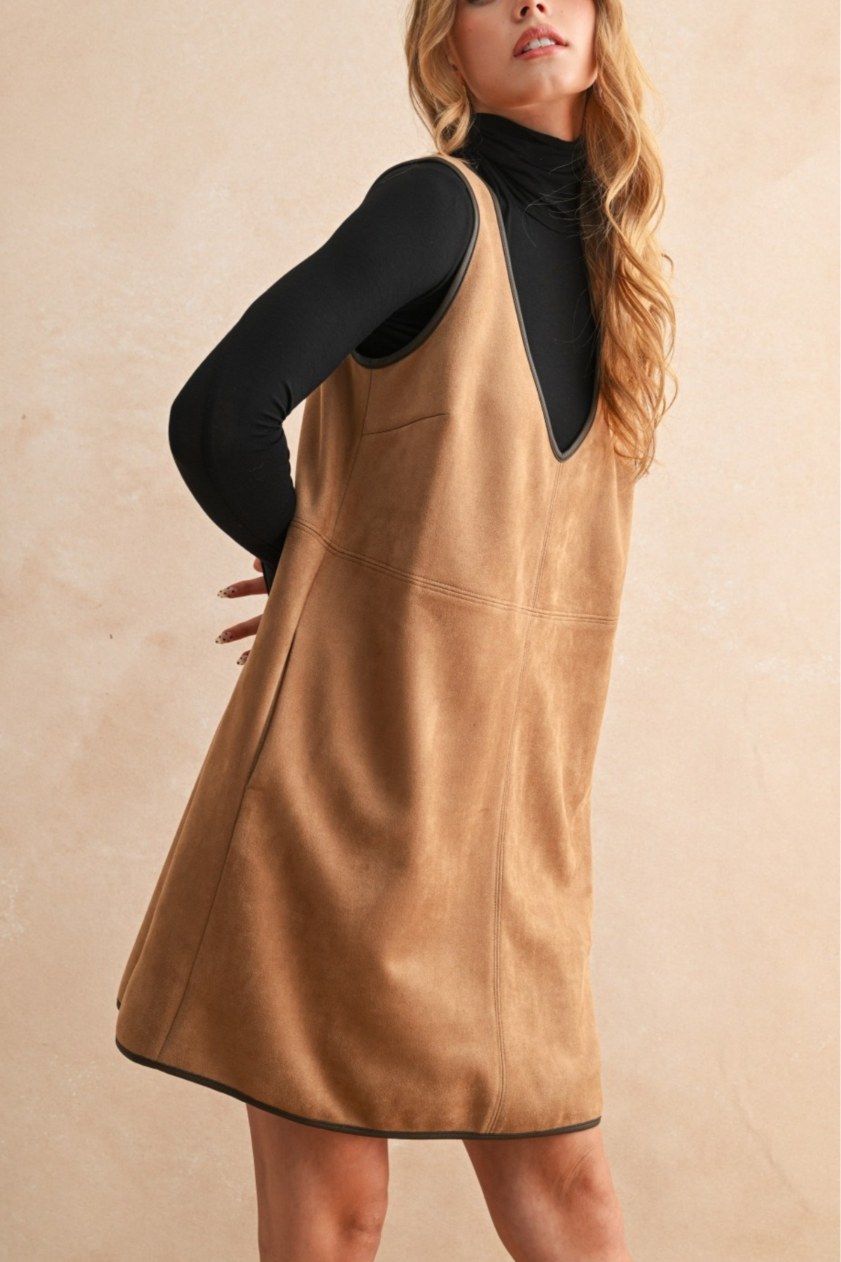 V-Neck Suede Shift Dress