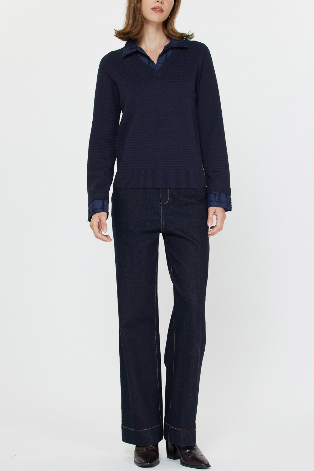 Collared Woven Combo Sweater