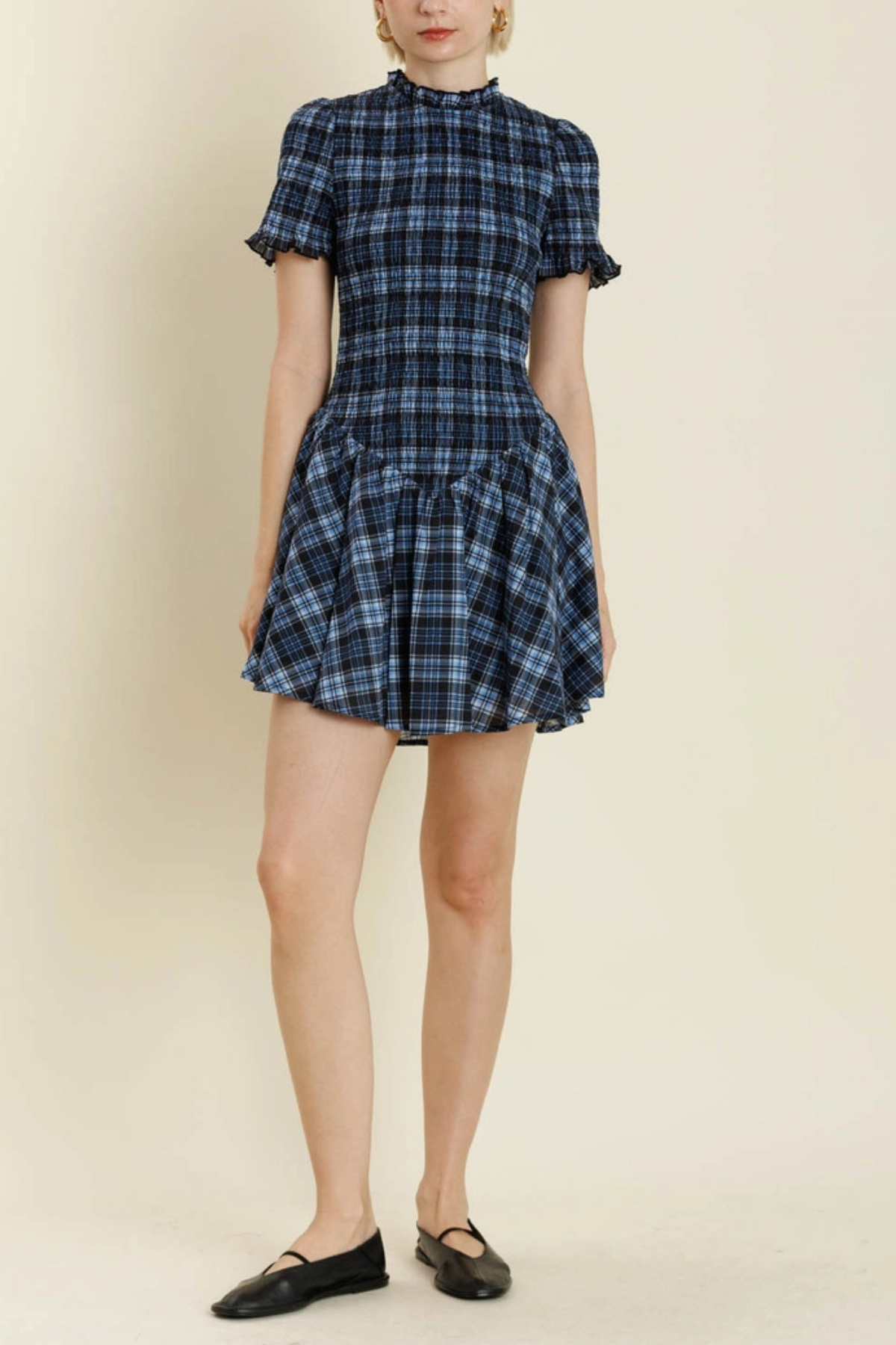 Plaid Smocked Mini Dress