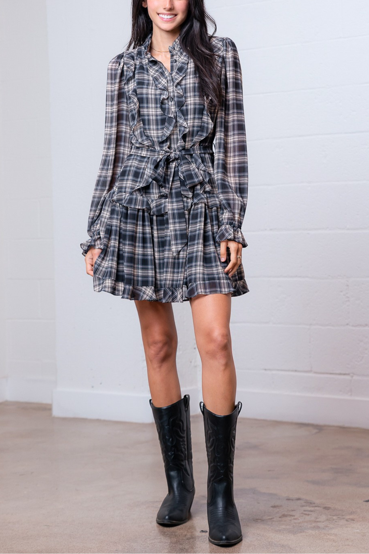 Ruffle Plaid Mini Dress