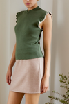 Mock Neck Ruffle Sleeve Ribbed Top