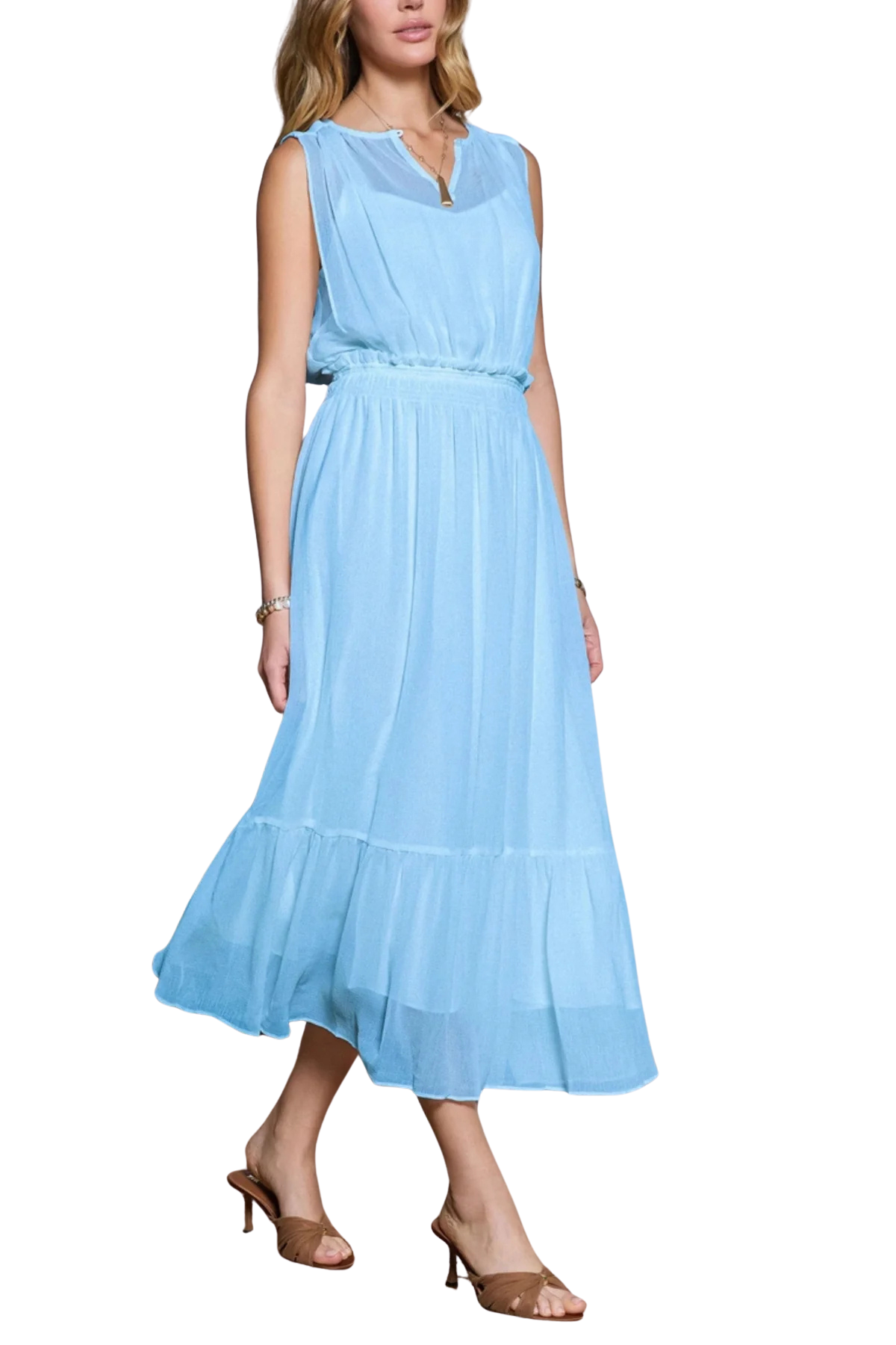 Sheer Gathered Midi Dress
