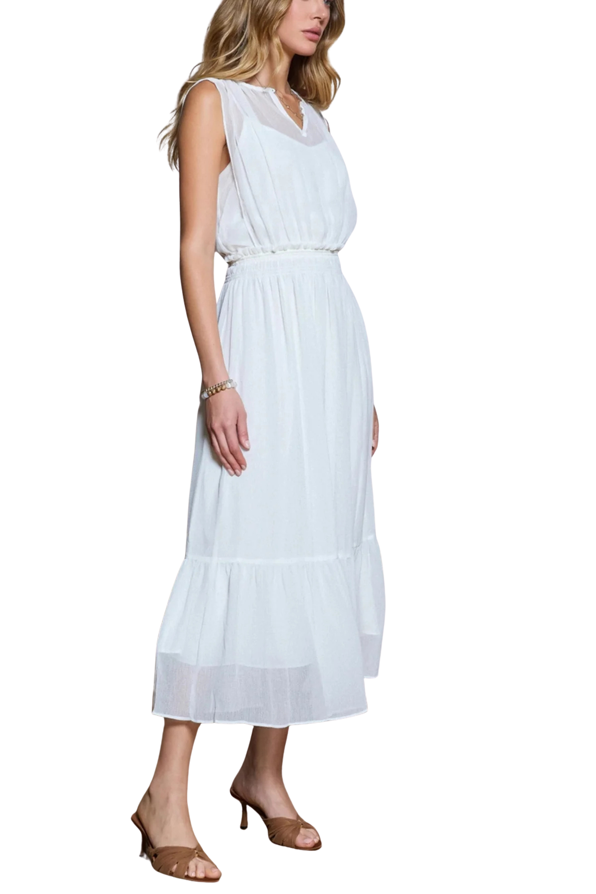 Sheer Gathered Midi Dress