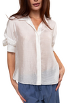 Naked Zebra Pleated Short Sleeve Button-up Blouse