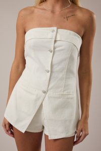 Strapless White Denim Romper