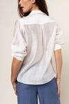 Naked Zebra Pleated Short Sleeve Button-up Blouse