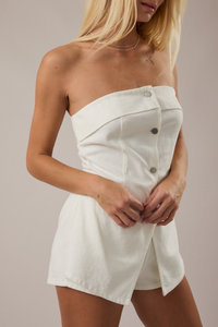 Strapless White Denim Romper