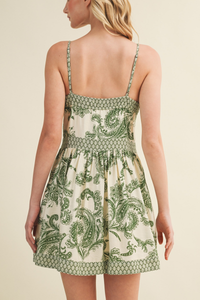 Lattice Trim Paisley Mini Dress