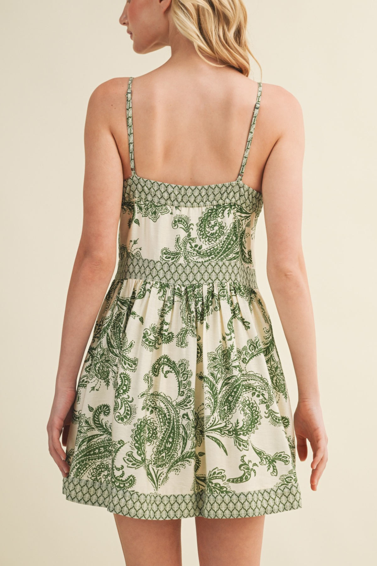 Lattice Trim Paisley Mini Dress