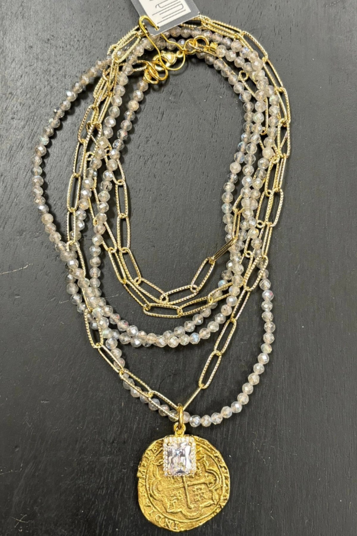 Layered Medallion and Crystal Pendant Necklace