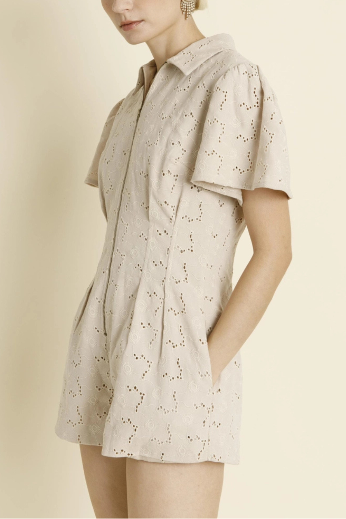 Pleated Twill Romper