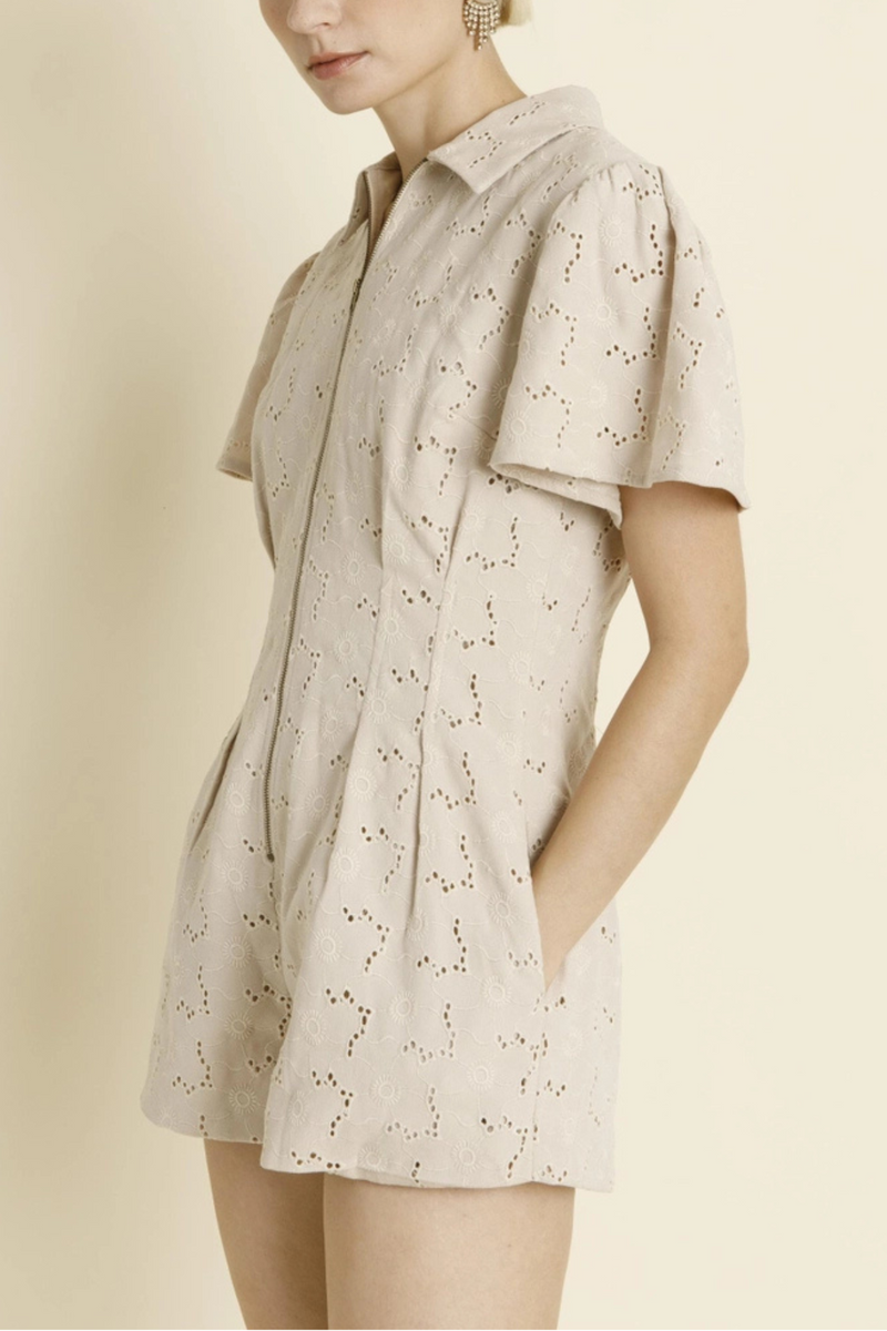Pleated Twill Romper