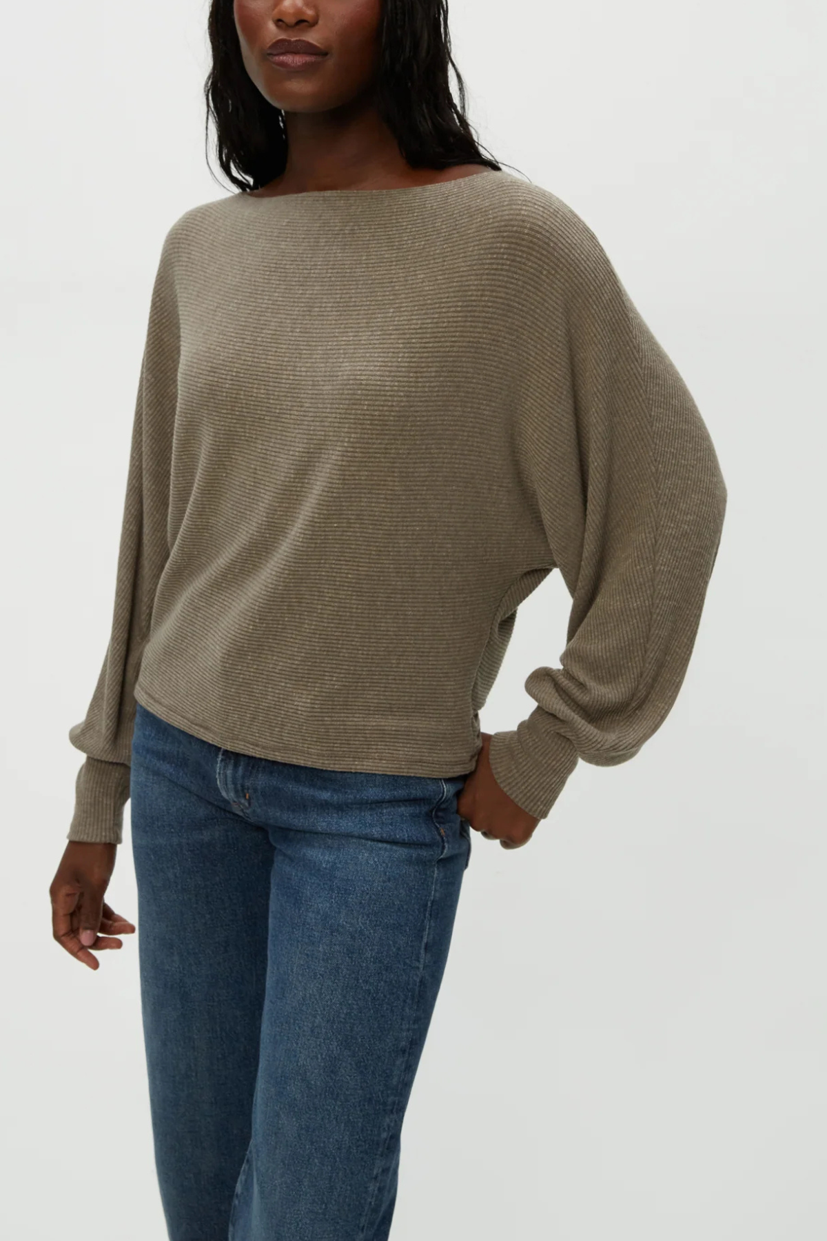 Michael Stars Roxy Balloon Sleeve Ribbed Top