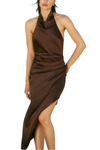 Dull Satin Side Pleated Dress