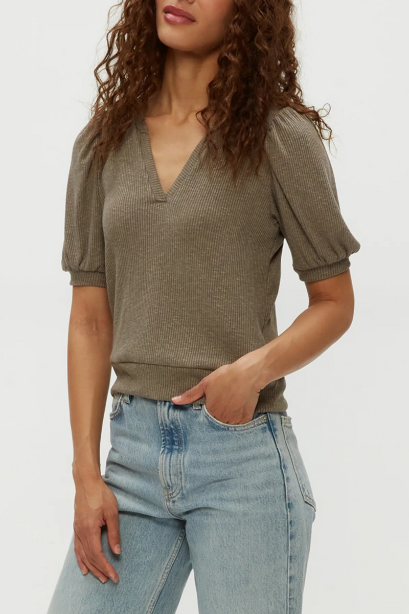 Michael Stars Quinn Puff Sleeve Ribbed Top