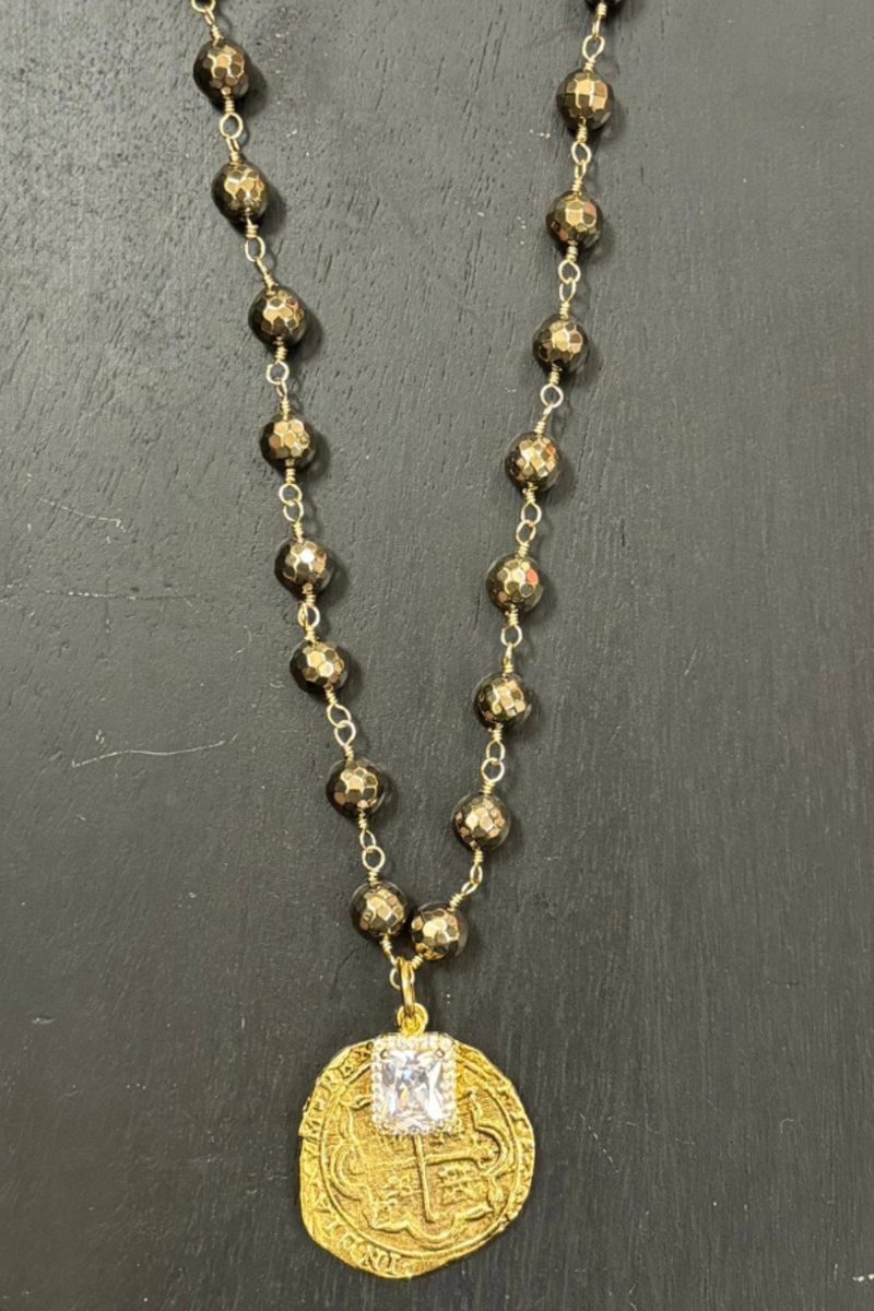 Medallion And Crystal Pendant Beaded Necklace