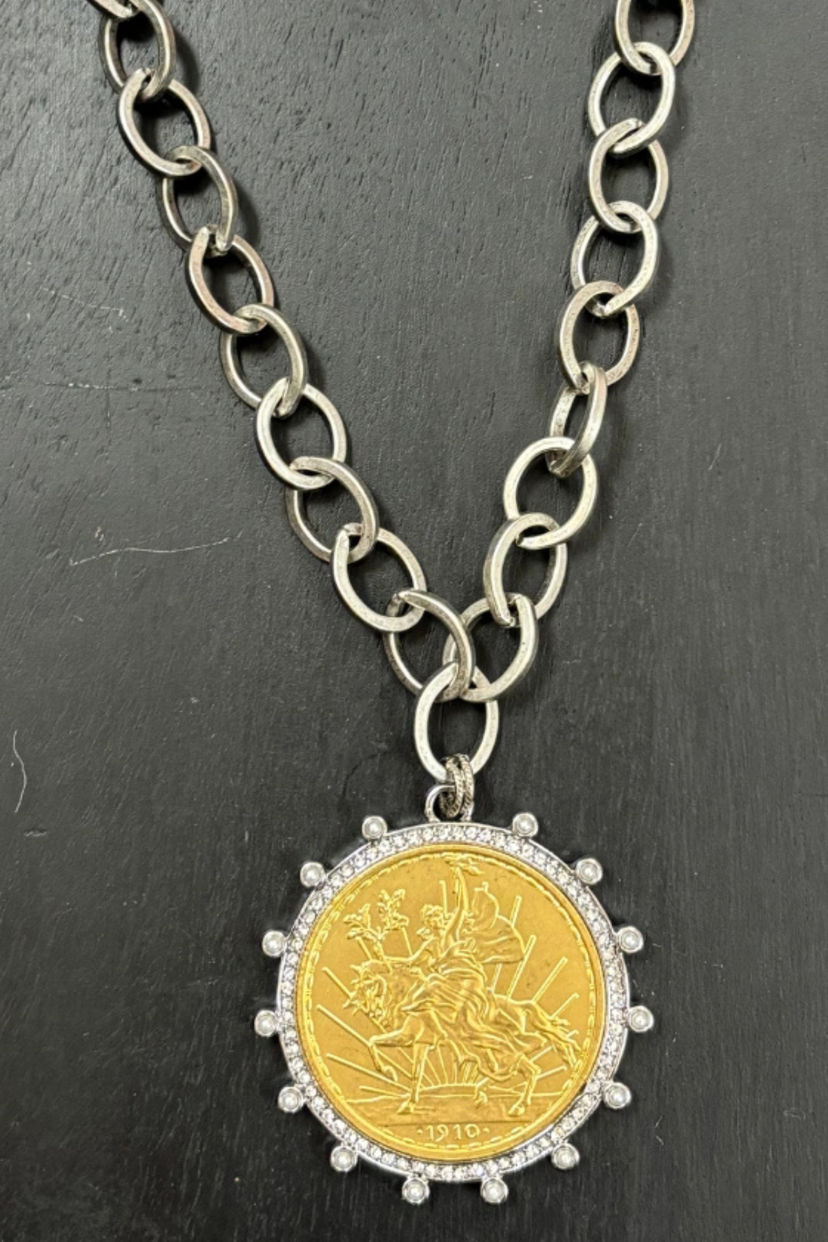 Two Tone Coin Pendant Necklace