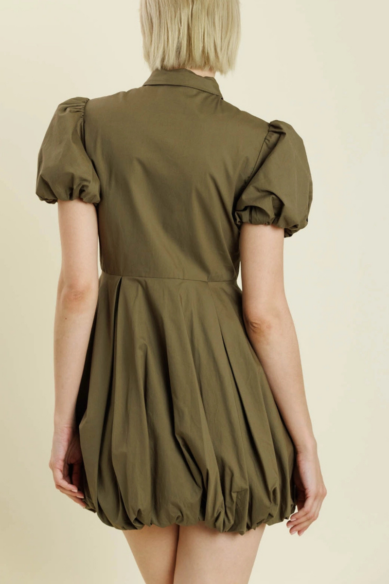 Bubble Hem Mini Shirt Dress