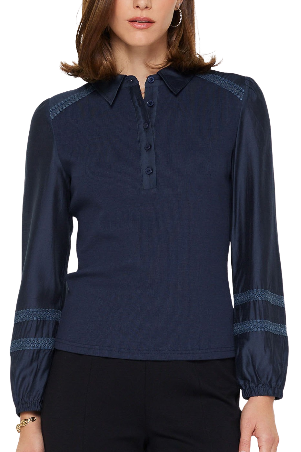 Mixed Media Polo Knit Top