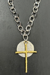 Mixed Metal Cross And Disc Necklace