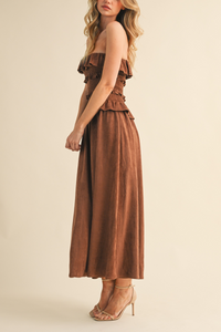 Suede Maxi Tube Ruffle Dress