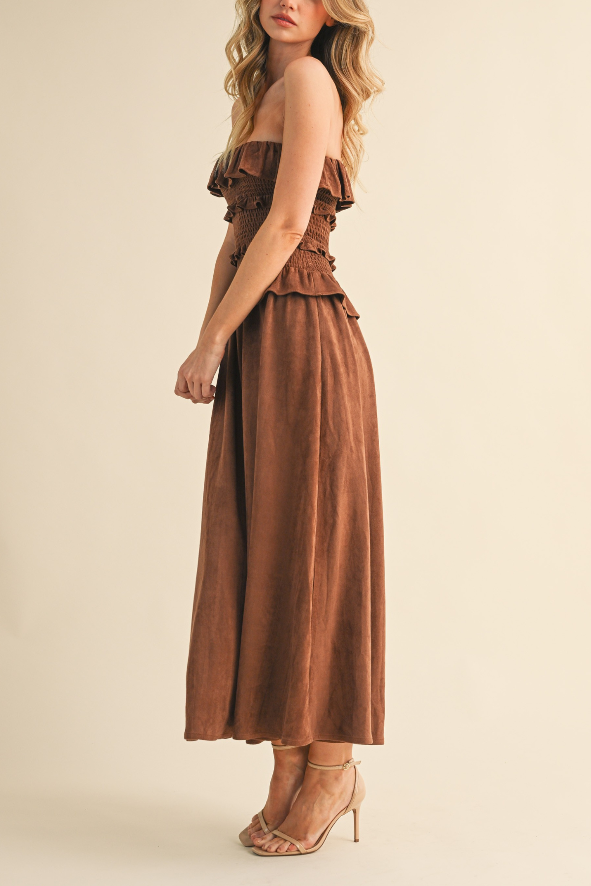 Suede Maxi Tube Ruffle Dress