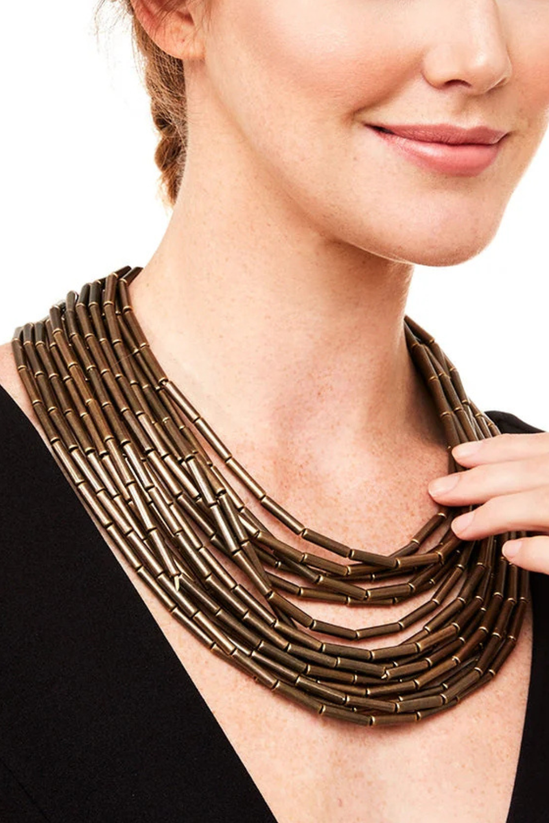 Burnished Metal Layered Collar Necklace