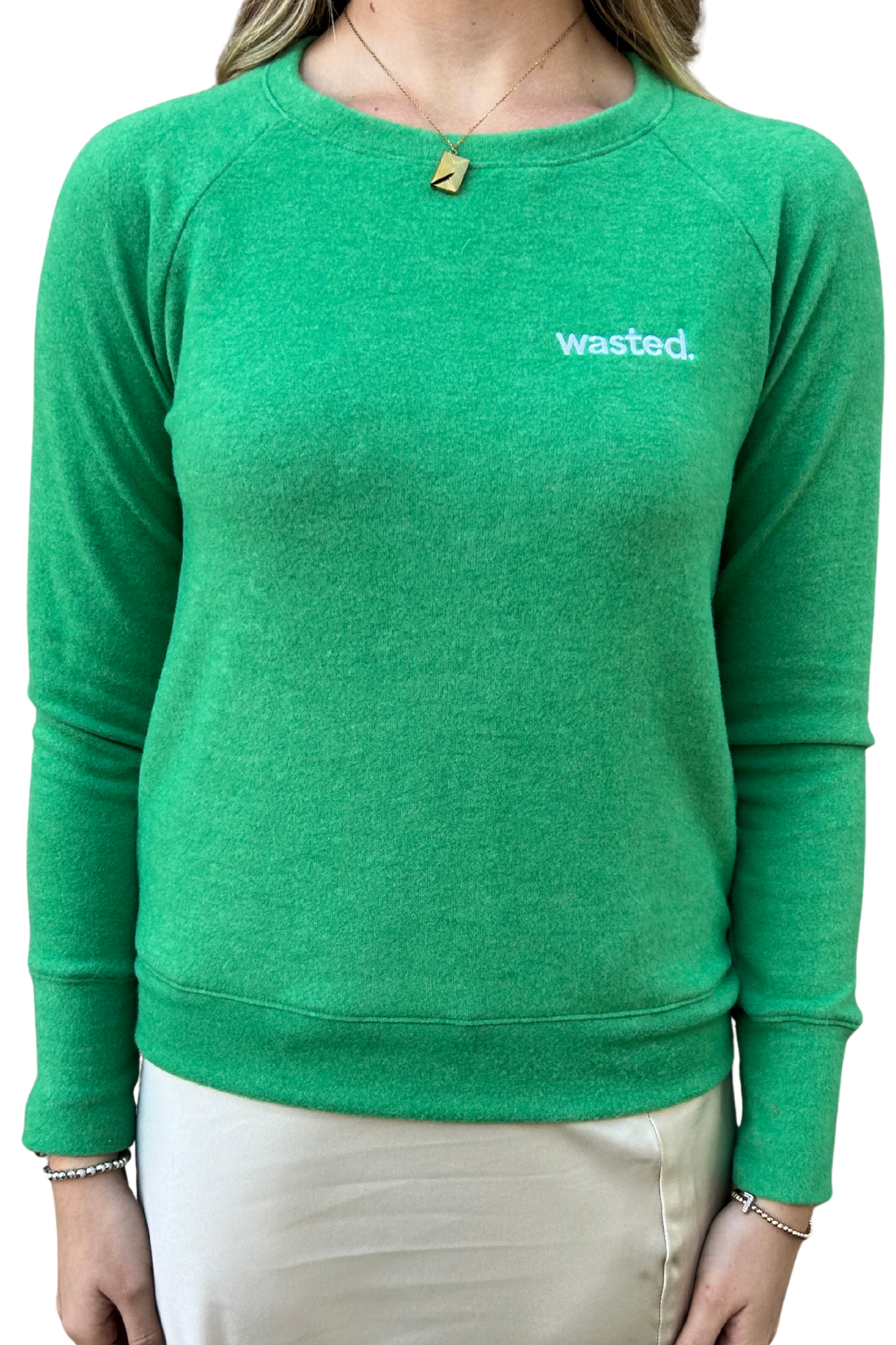 Embroidered Wasted Lightweight Brushed Fleece Pullover Sweater