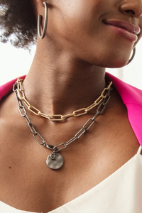 Paper Clip & Coin Medallion Necklace