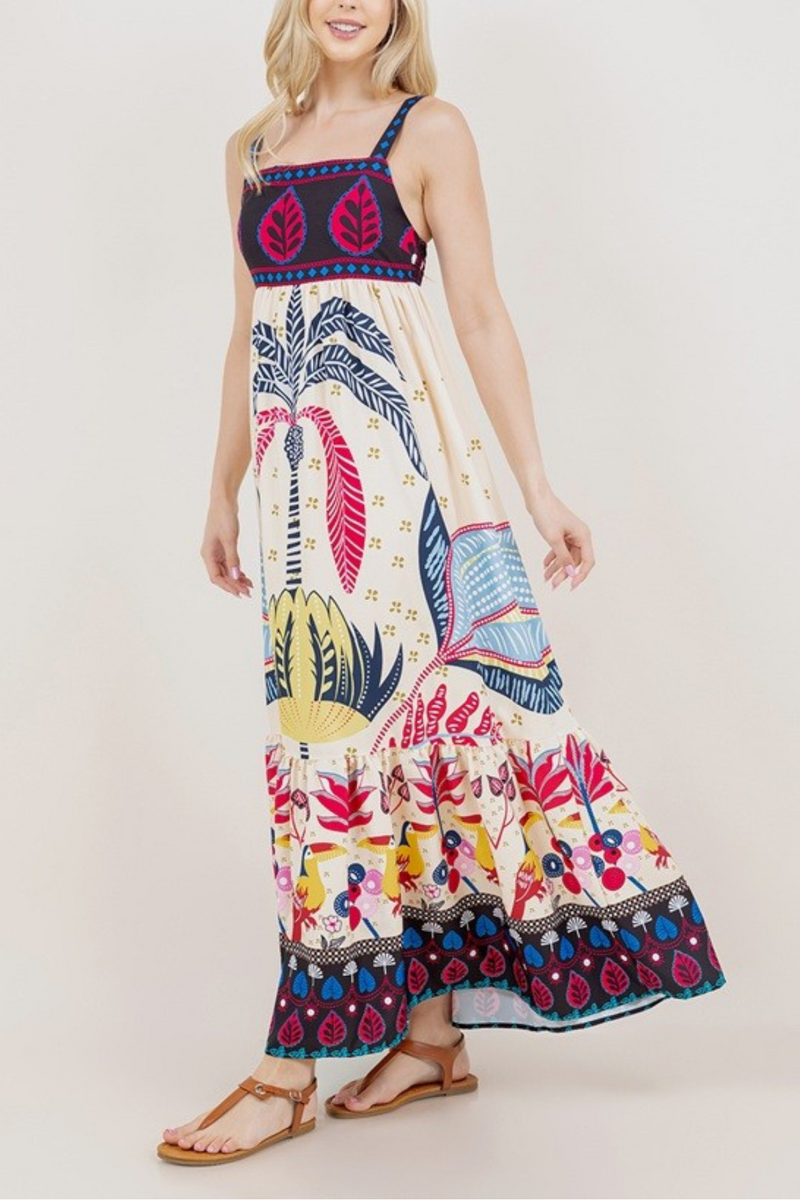 Tropical Sleeveless Midi Dress