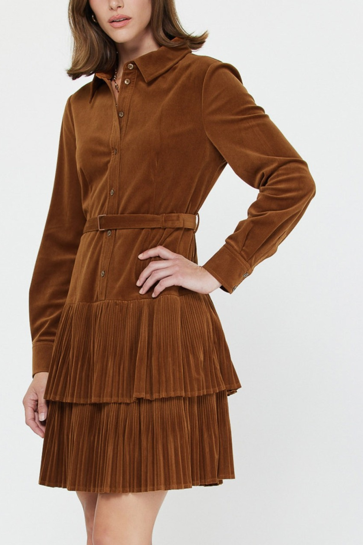 Pleated Tiered Mini Dress
