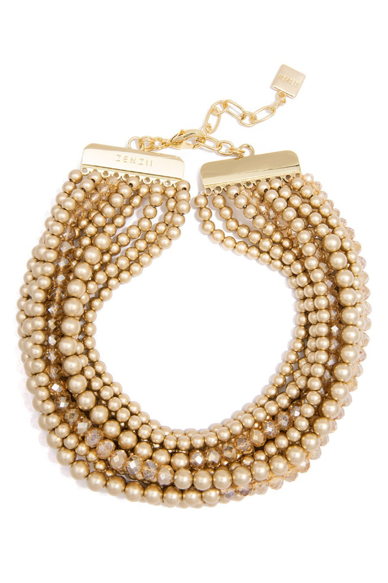 Metallic And Crystal Beaded Collar Necklace