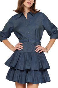 Denim Tiered Mini Shirt Dress