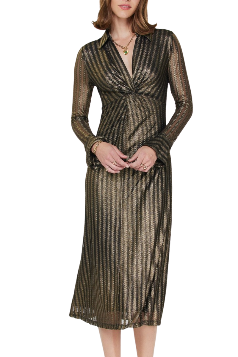 Metallic Striped Midi Dress