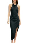 Dull Satin Side Pleated Dress