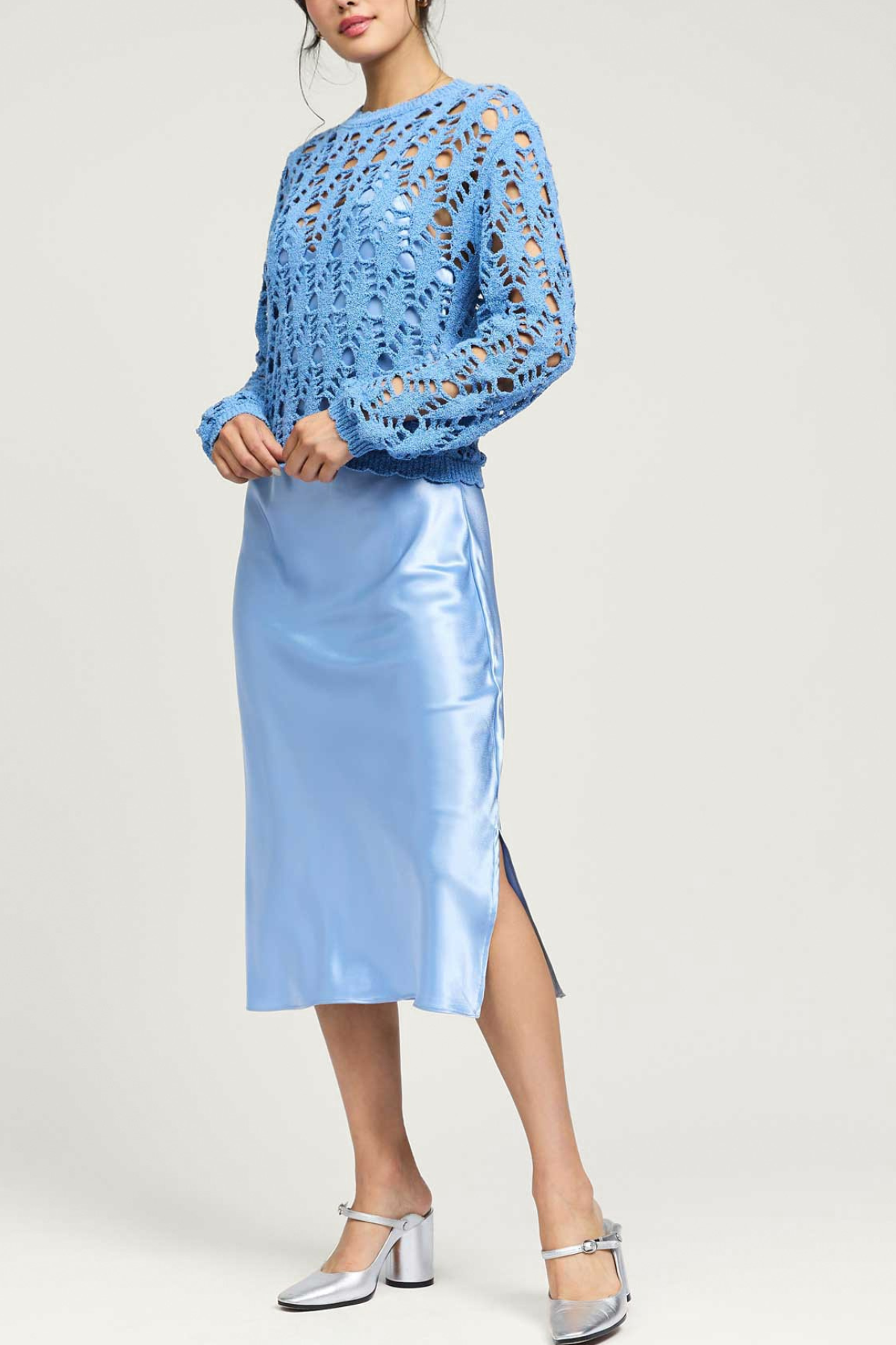 Pointelle Sweater & Satin Dress