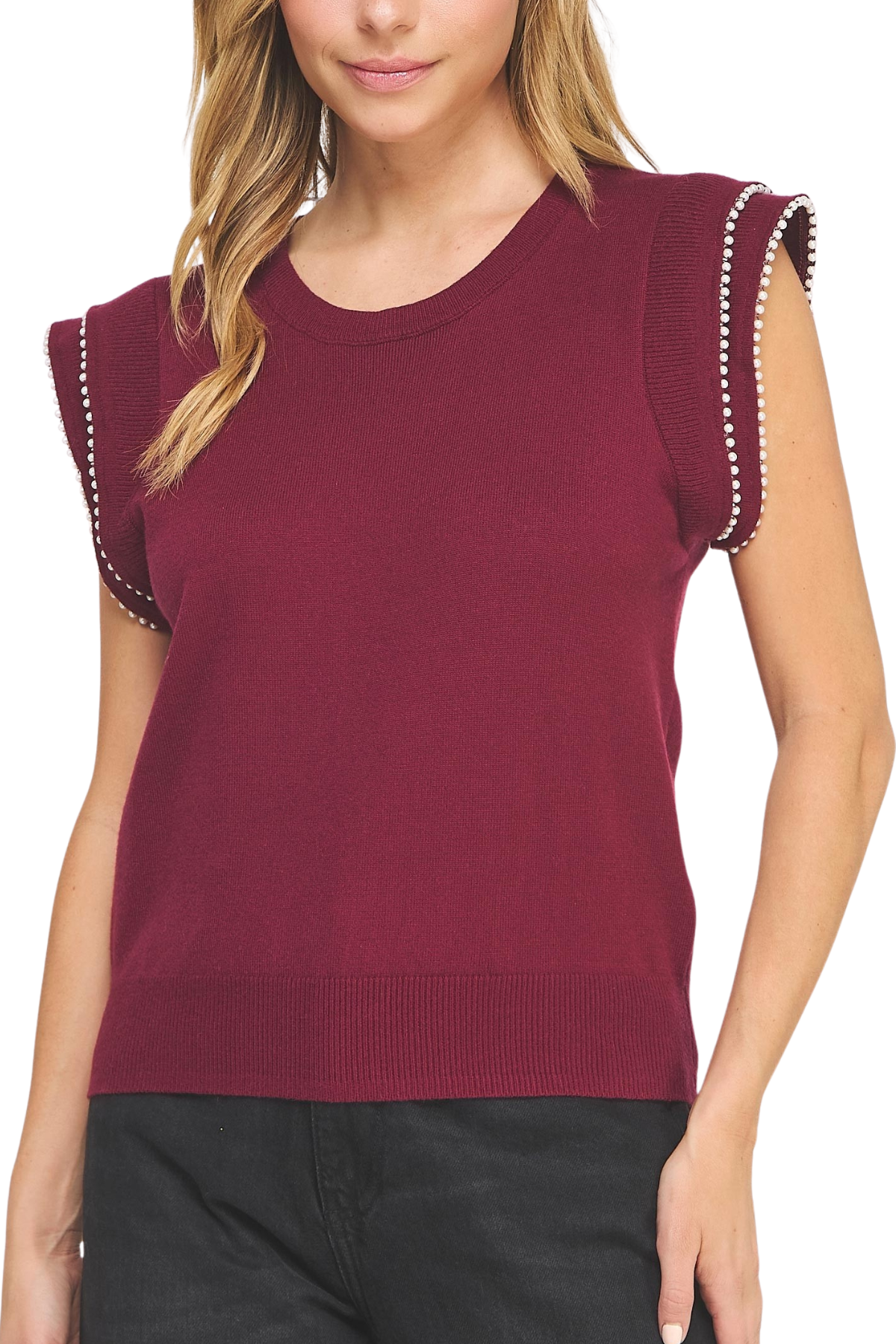 Pearl Trim Sweater Top