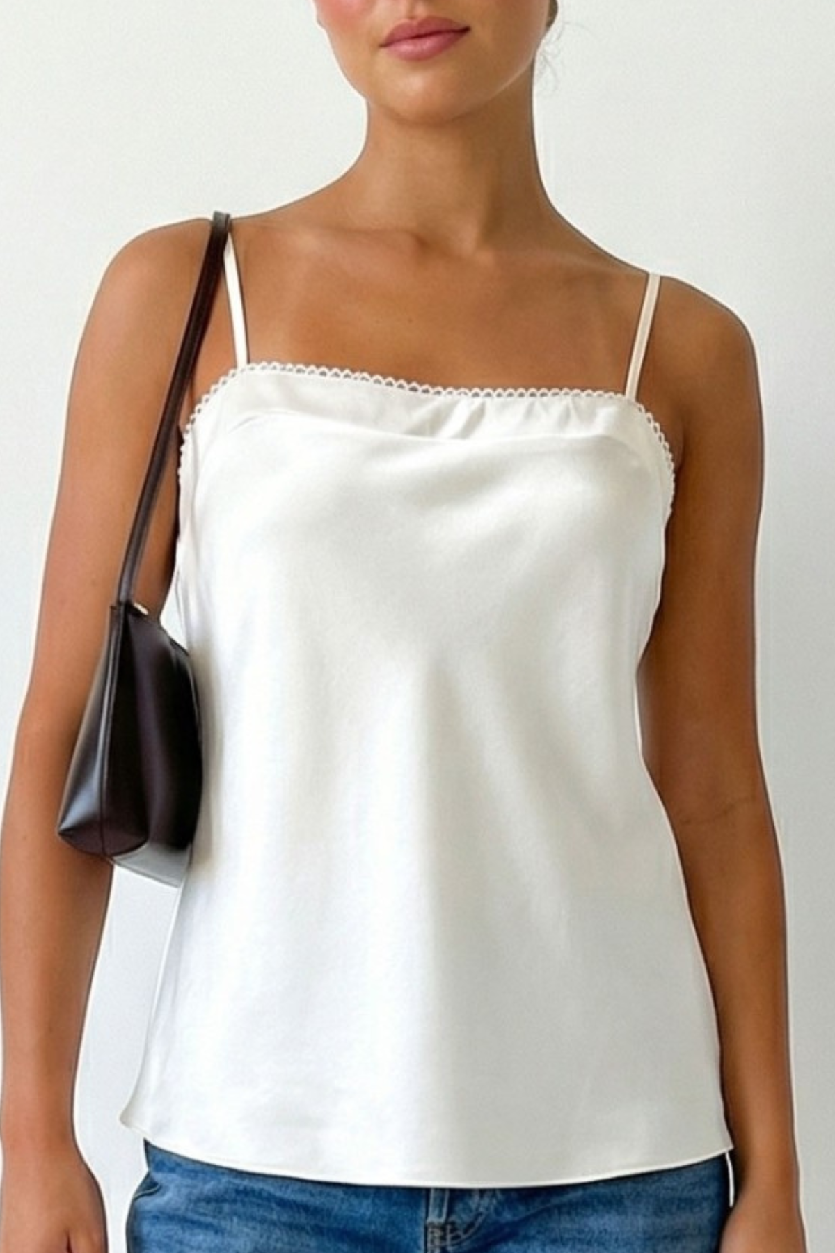 Scallop Lace Trim Satin Cami Top