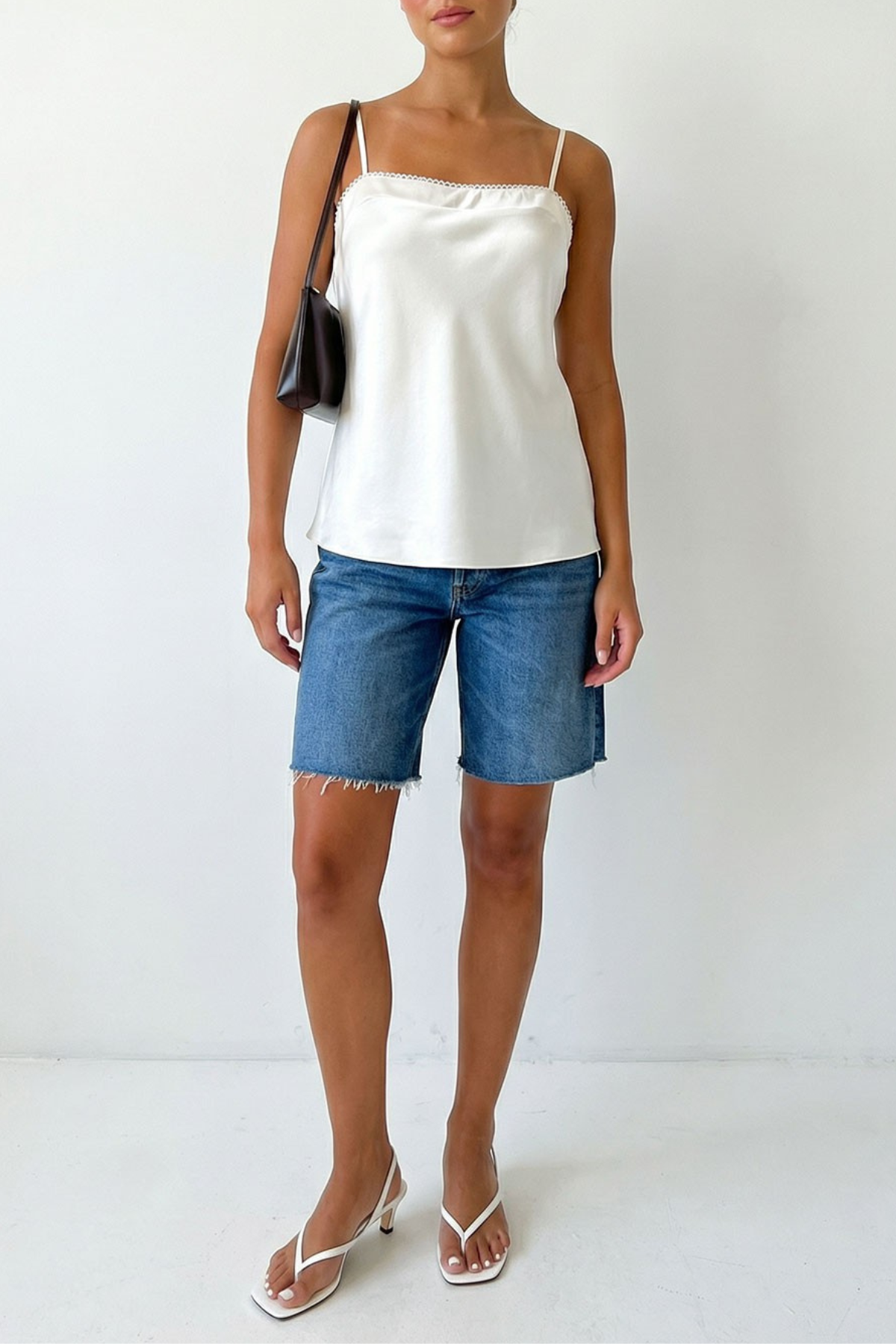 Scallop Lace Trim Satin Cami Top
